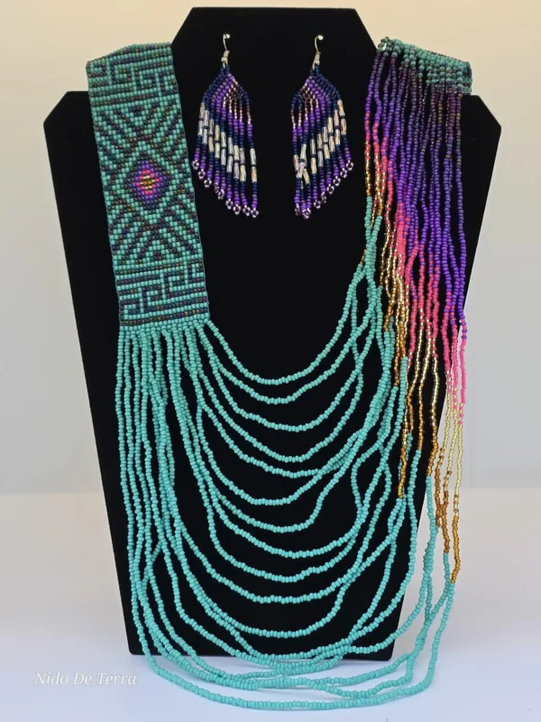 Juego de collar de cuentas turquesas largas y aretes a juego - Imagen 2