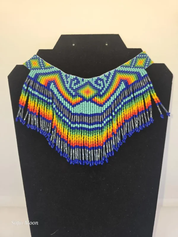 Juego de collar grande y aretes de cuentas con flecos de colores - Imagen 3